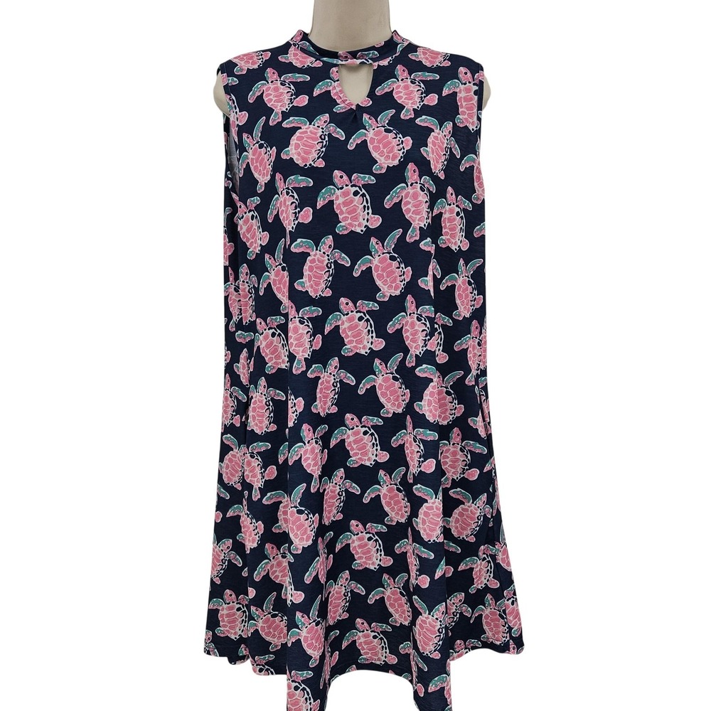 Simply Southern Dress Women L Navy Sea Turtle Print Novelty Coastal‎ Beachy Vaca